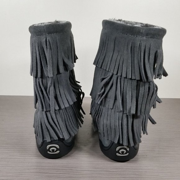 Manitobah Mukluks Buffalo Dancer Tall Boot, Gray Suede, Youth Size 3 (Ages 6-8) - Picture 5 of 14